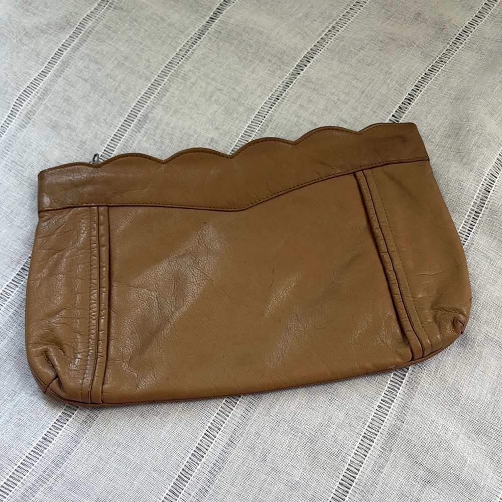 New Fashion Collection Vintage Leather Clutch with Scalloped Edge